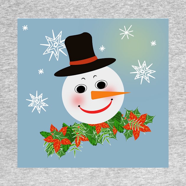 happy snowman with snowflakes by designInk